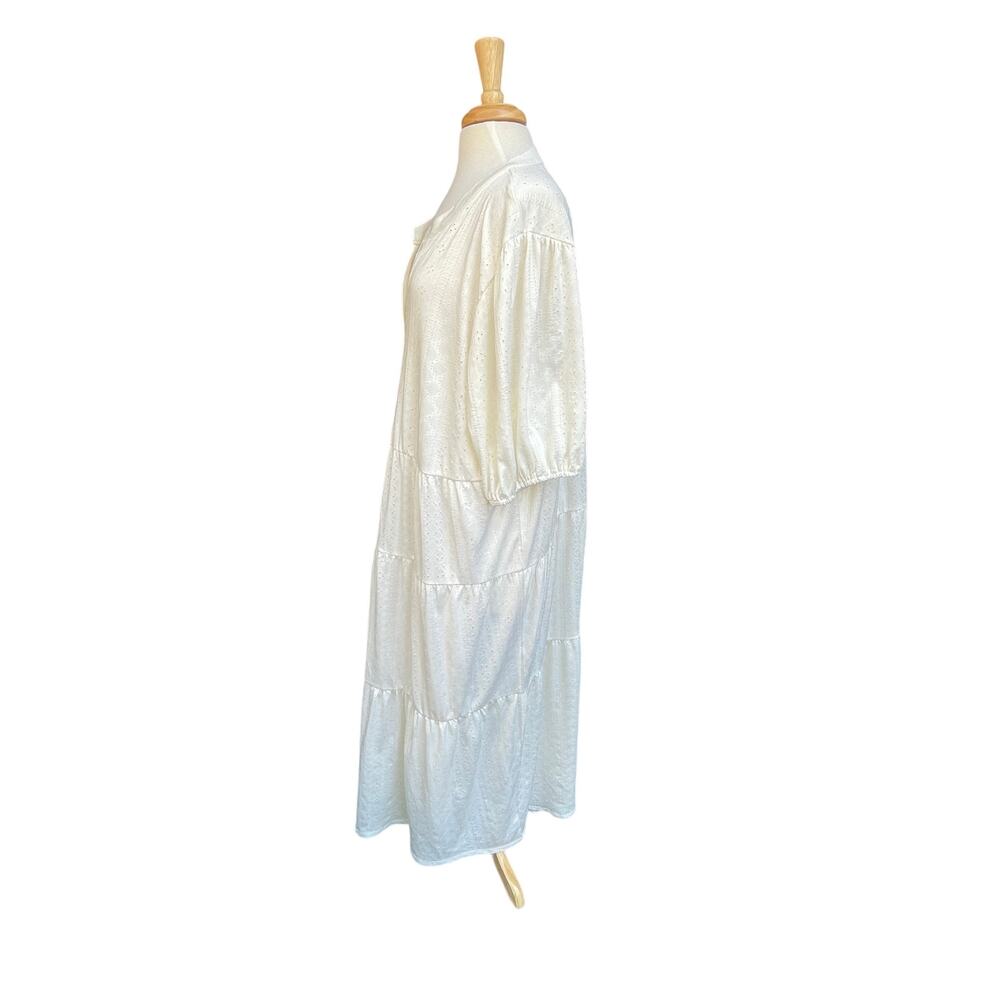 Bobeau Brynn Tiered Shirt Dress Women's Size 2X White Eyelet Short Sleeve New - Picture 7 of 14
